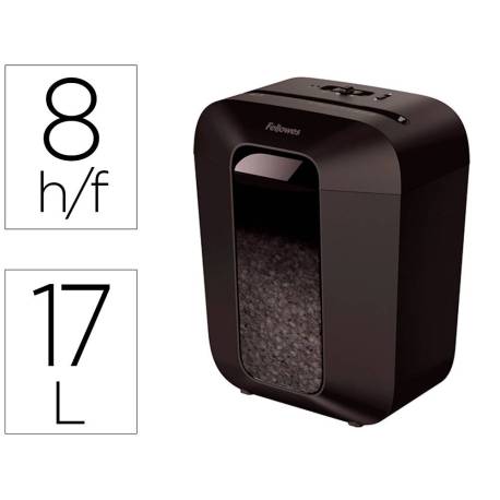 DESTRUCTORA DE DOCUMENTOS FELLOWES LX-41 CAPACIDAD 8H SEGURIDAD P4 DESTRUYE GRAPAS CLIPS Y TARJETA PAPELERA 17 L