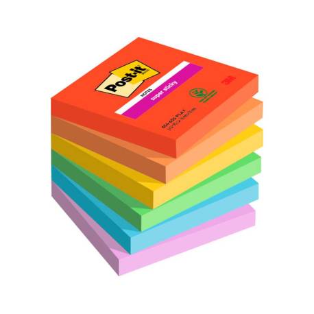 BLOC DE NOTAS ADHESIVAS QUITA Y PON POST-IT SUPER STICKY PLAYFUL 76X76 MM 90H PACK DE 6 UNIDADES