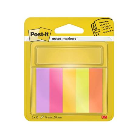 BLOC DE NOTAS ADHESIVAS QUITA Y PON POST-IT MININOTAS ENERGETIC COLOUR 15 X 50 MM 50 HOJAS PACK DE 5 UNIDADES