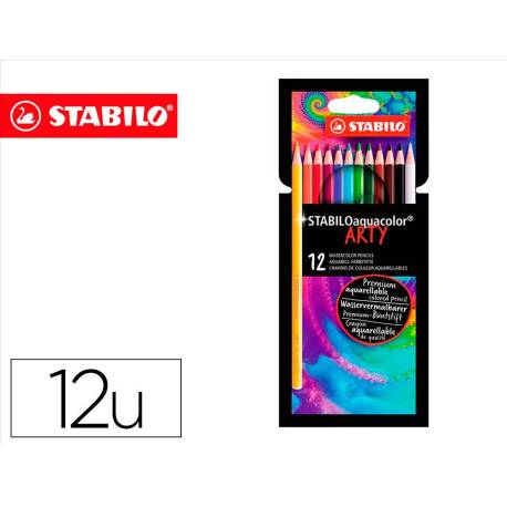 LAPICES DE COLORES STABILO AQUACOLOR ARTY LINE ACUARELABLES ESTUCHE DE CARTON DE 12 UNIDADES COLORES