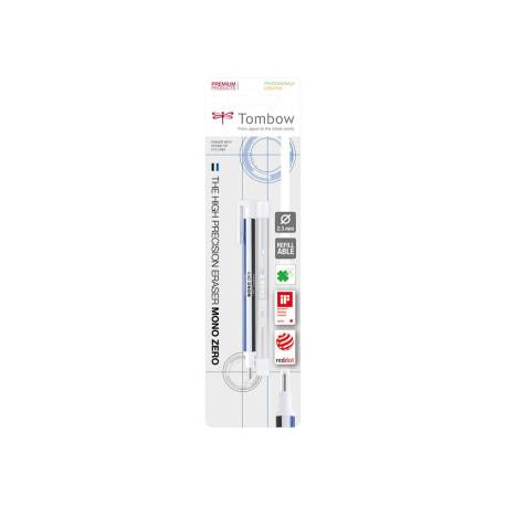 PORTAGOMAS TOMBOW MONO ZERO CON CLIP GOMA REDONDA 2,3MM DIAMETRO + 2 RECAMBIOS