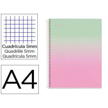 CUADERNO ESPIRAL MIQUELRIUS DIN A4 80 HOJAS CUADRO 5 MM 90 GR GRADIENT ROSA VERDE MENTA