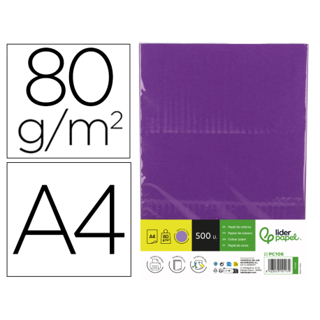 PAPEL COLOR LIDERPAPEL DIN A4 80 GR LILA INTENSO PAQUETE DE 500 HOJAS