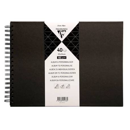 ALBUM ESPIRAL PARA PERSONALIZAR CLAIREFONTAINE TAPA DURA NEGRA 32X24 CM 40 HOJAS 185 GR