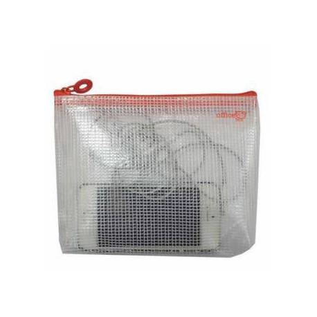 BOLSA MULTIUSOS OFFICE BOX MALLA DIN A6 CON CREMALLERA ROJO 145X180 MM