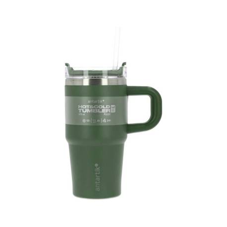 TAZA TERMICA ASA ANTARTIK PULSE ISOTERMICA TAPA HERMETICACERO INOXIDABLE PAJITA LIBRE BPA VERDE MILITAR 570 ML
