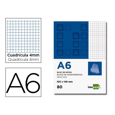 Bloc notas perforado Liderpapel Din A-6 cuadrícula 4mm
